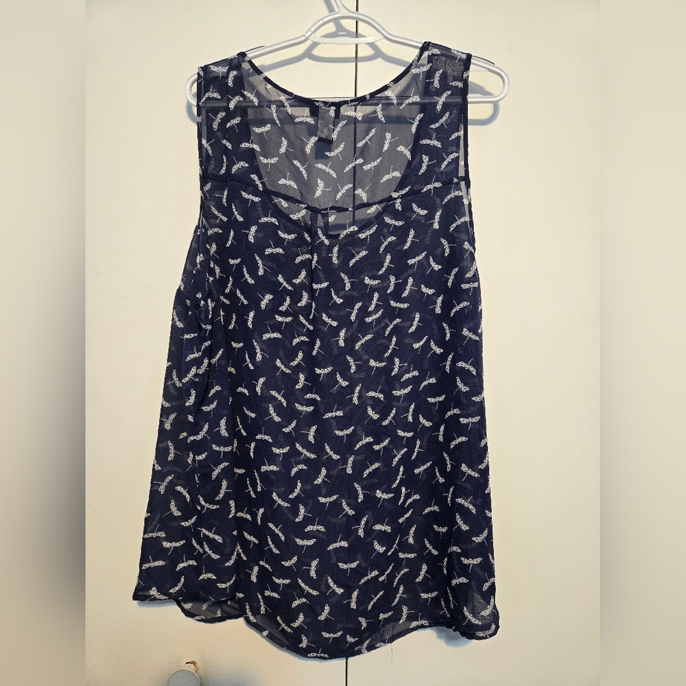 Torrid Sheer Dragonfly Print Tank Top Size 3X Navy Blue Flowy Lightweight Blouse - Picture 5 of 5